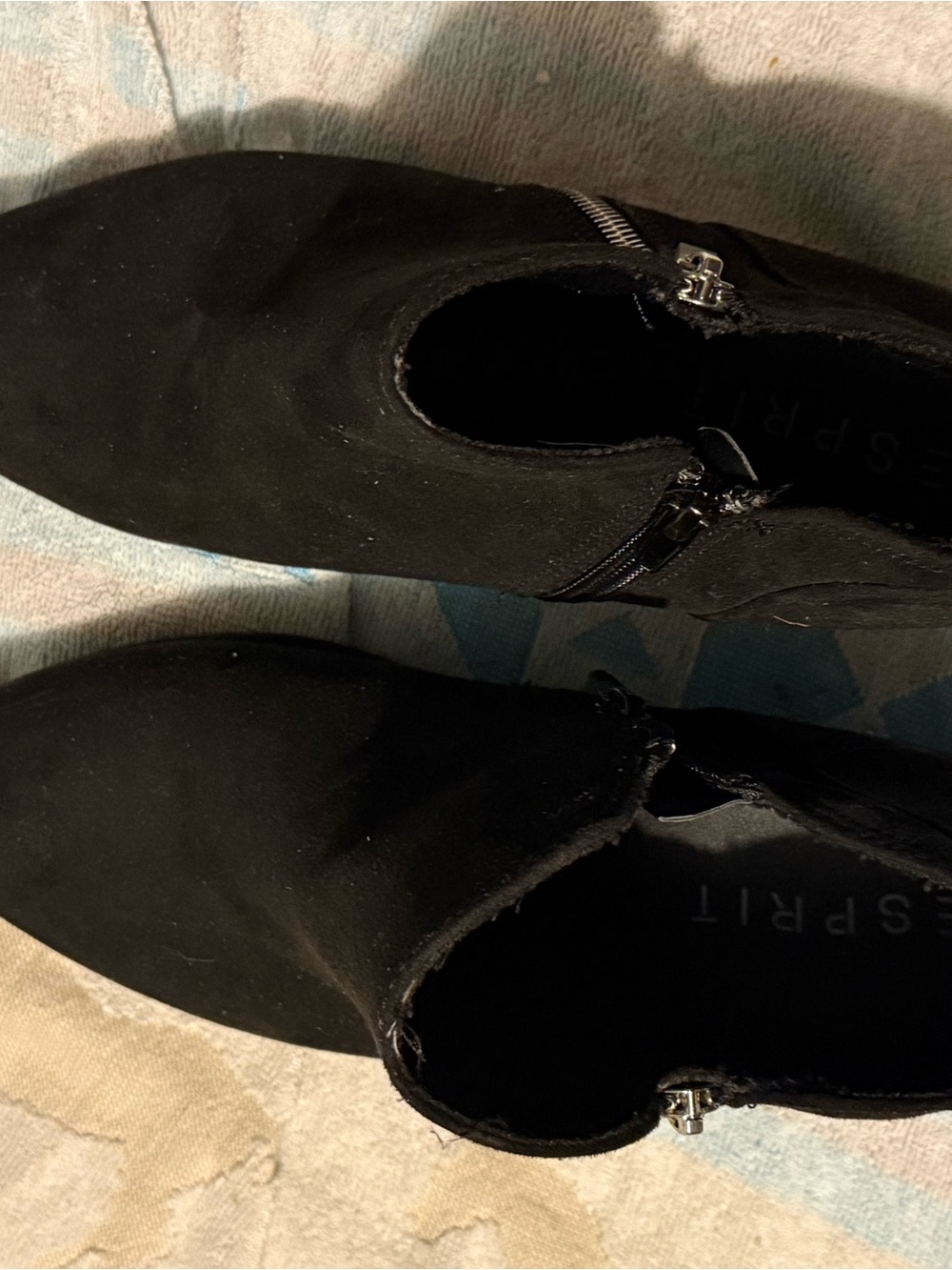 Esprit Black Suede Pointed Ankle Booties with Side Zips